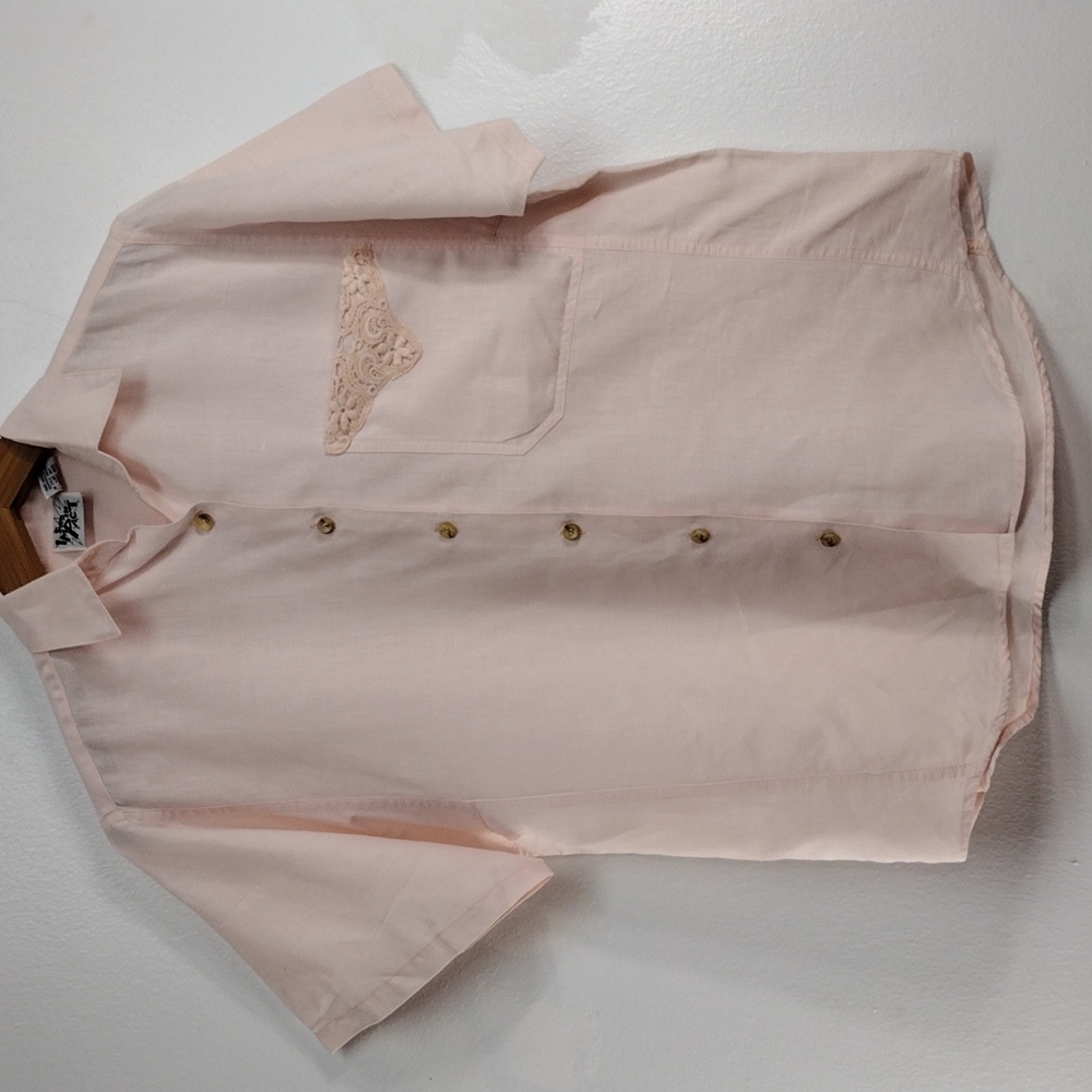 Pink Button Front with Accent Pocket